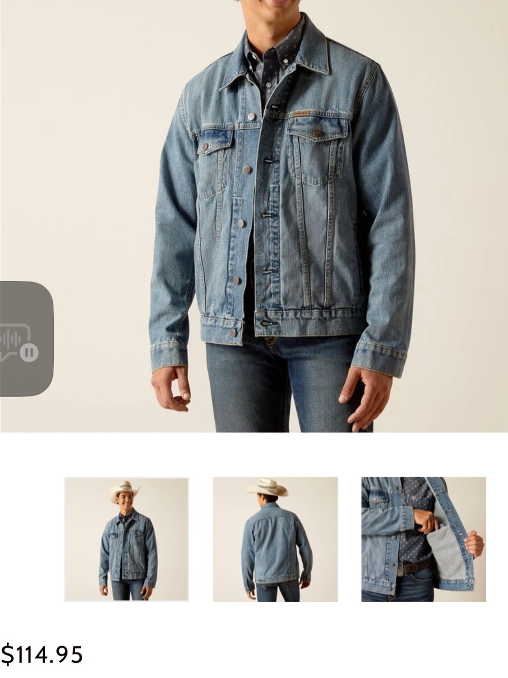 Ariat Men's Cotton Light Blue Denim Trucker Jacket Large Like New!